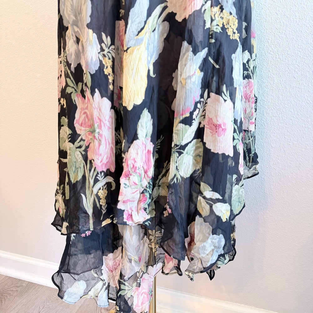 NWT Ralph Lauren Floral Silk Asymmetric Midi Skirt Y2K Fairy Grunge Black 12 - Picture 2 of 5